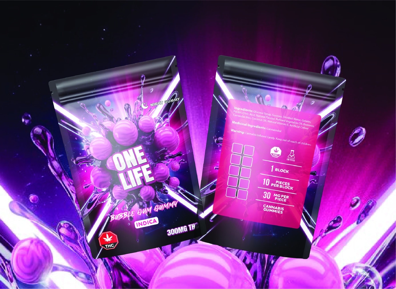 One Life Edibles - Bubble Gum Gummy - 300mg THC (Indica)