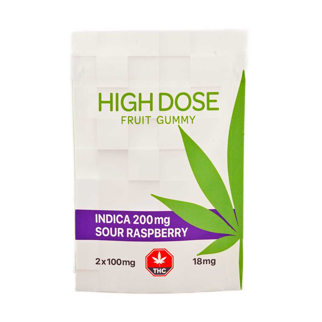 High Dose Fruit Gummy - Sour Raspberry 200MG THC (Indica)
