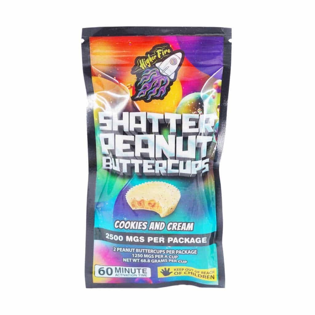 Higher Fire Extracts - Shatter Peanut Butter Chocolate Cups - Cookies and Cream 2500mg THC