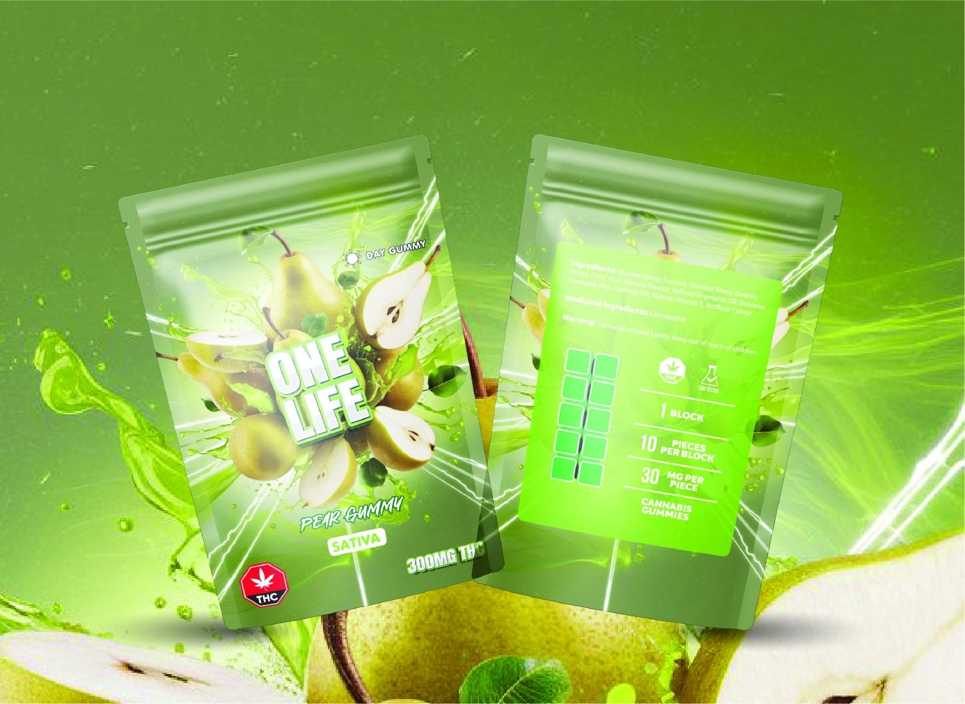 One Life Edibles - Pear Gummy - 300mg THC (Sativa)