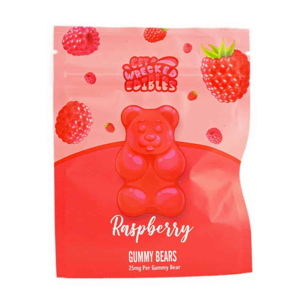 Get Wrecked Edibles - Raspberry Gummy Bears 300mg THC