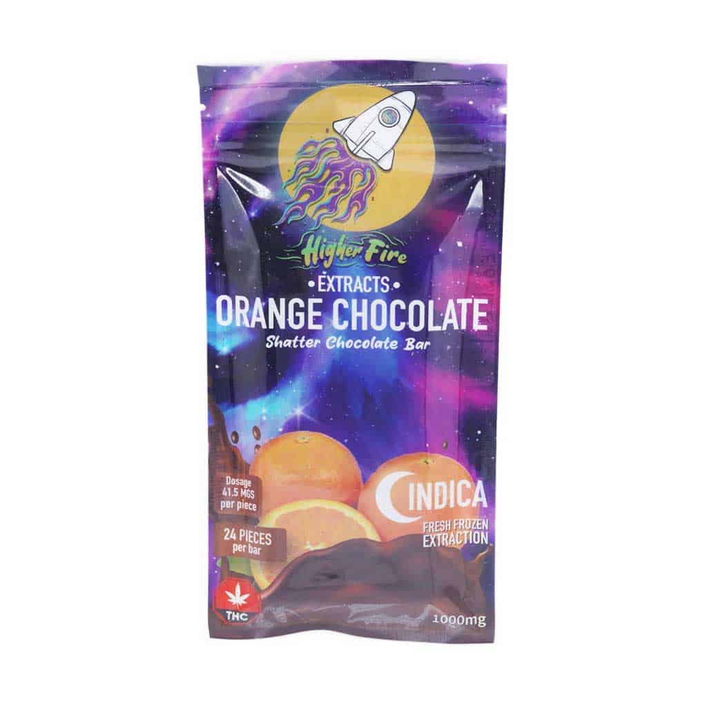 Higher Fire Extracts - Shatter Chocolate Bar - Orange 1000mg THC (Indica)