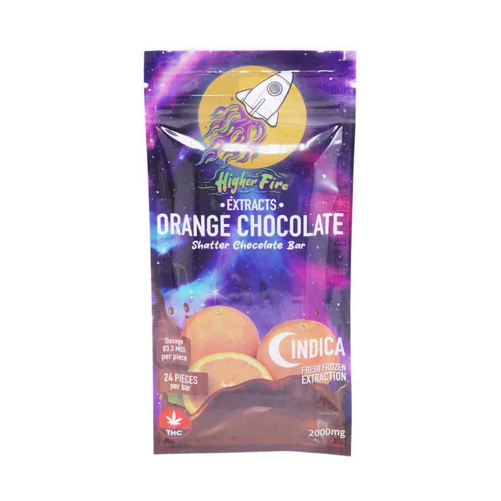 Higher Fire Extracts - Shatter Chocolate Bar - Orange 2000mg THC (Indica)
