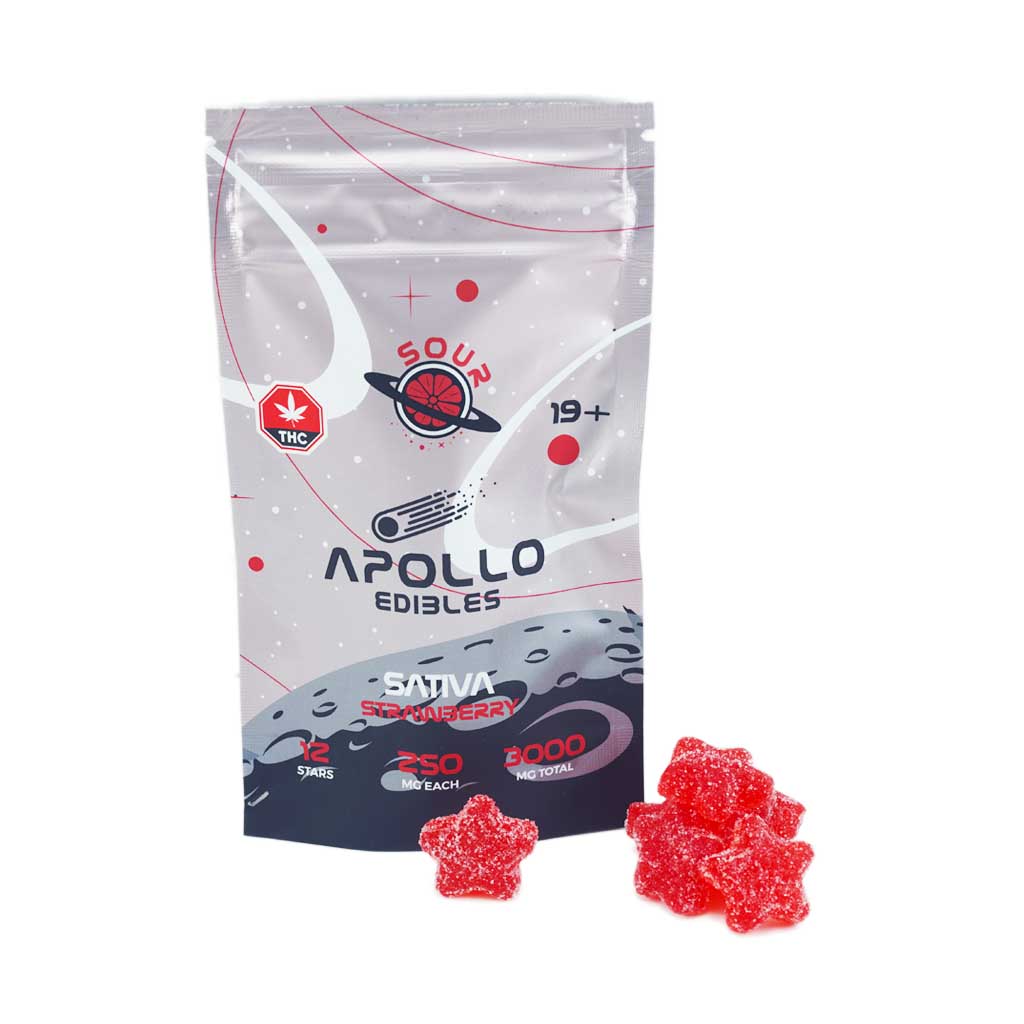 Apollo Edibles - Sour Strawberry Shooting Stars 3000mg THC Sativa