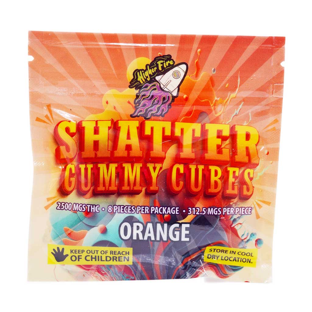 Higher Fire Extracts - Shatter Gummy Cubes - Orange 2500mg THC