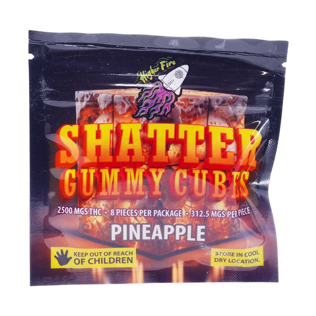 Higher Fire Extracts - Shatter Gummy Cubes - Pineapple 2500mg THC