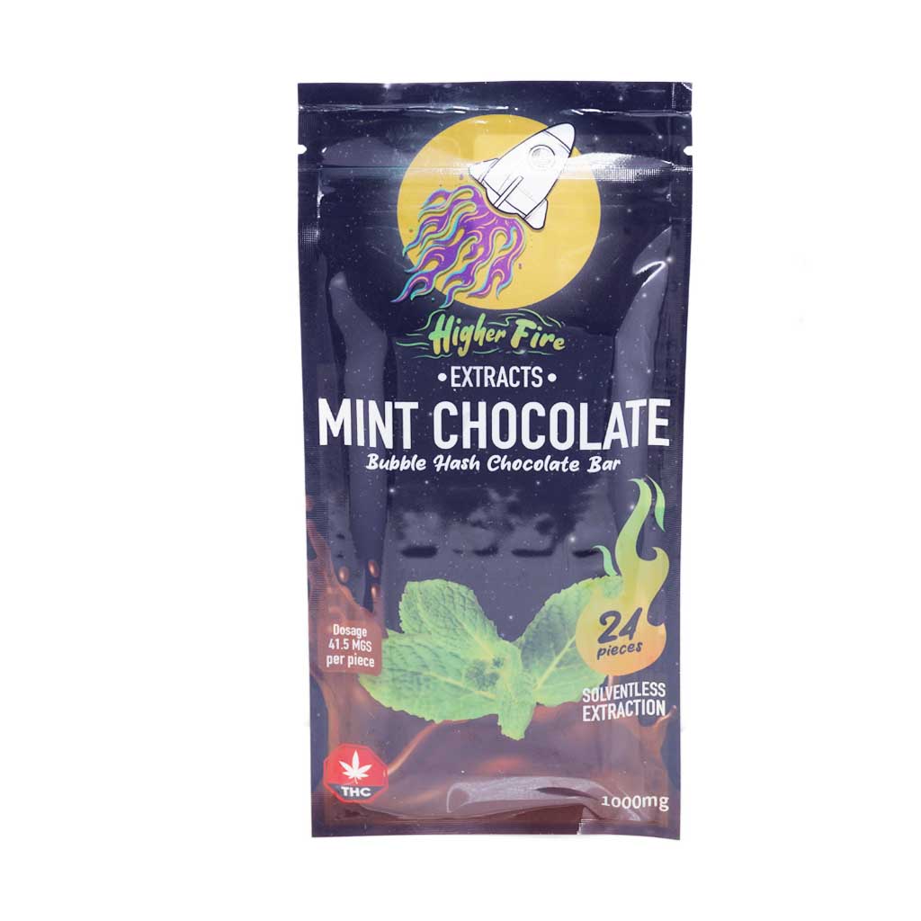 Higher Fire Extracts - Bubble Hash Chocolate Bar - Mint 1000mg THC