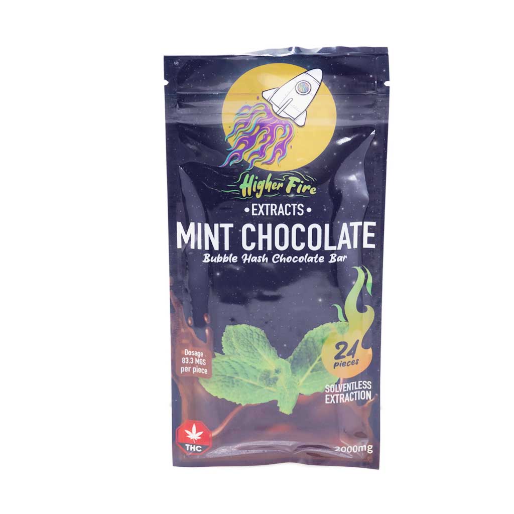 Higher Fire Extracts - Bubble Hash Chocolate Bar - Mint 2000mg THC
