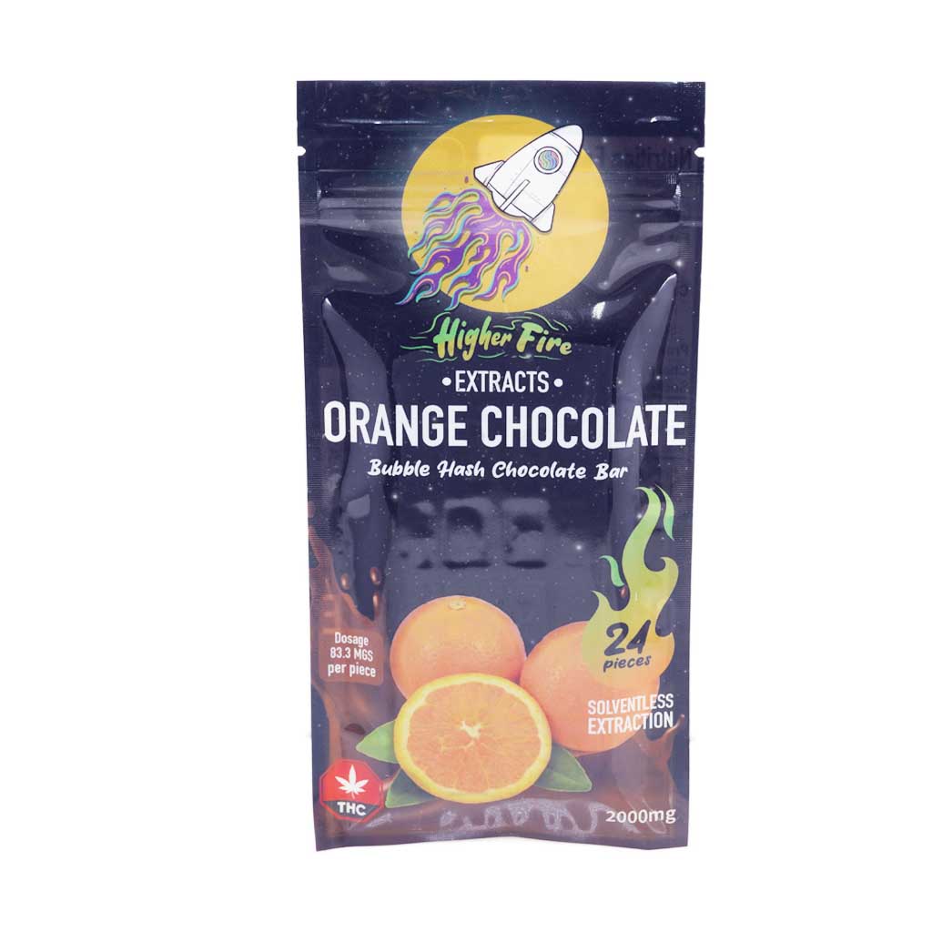 Higher Fire Extracts - Bubble Hash Chocolate Bar - Orange 2000mg THC