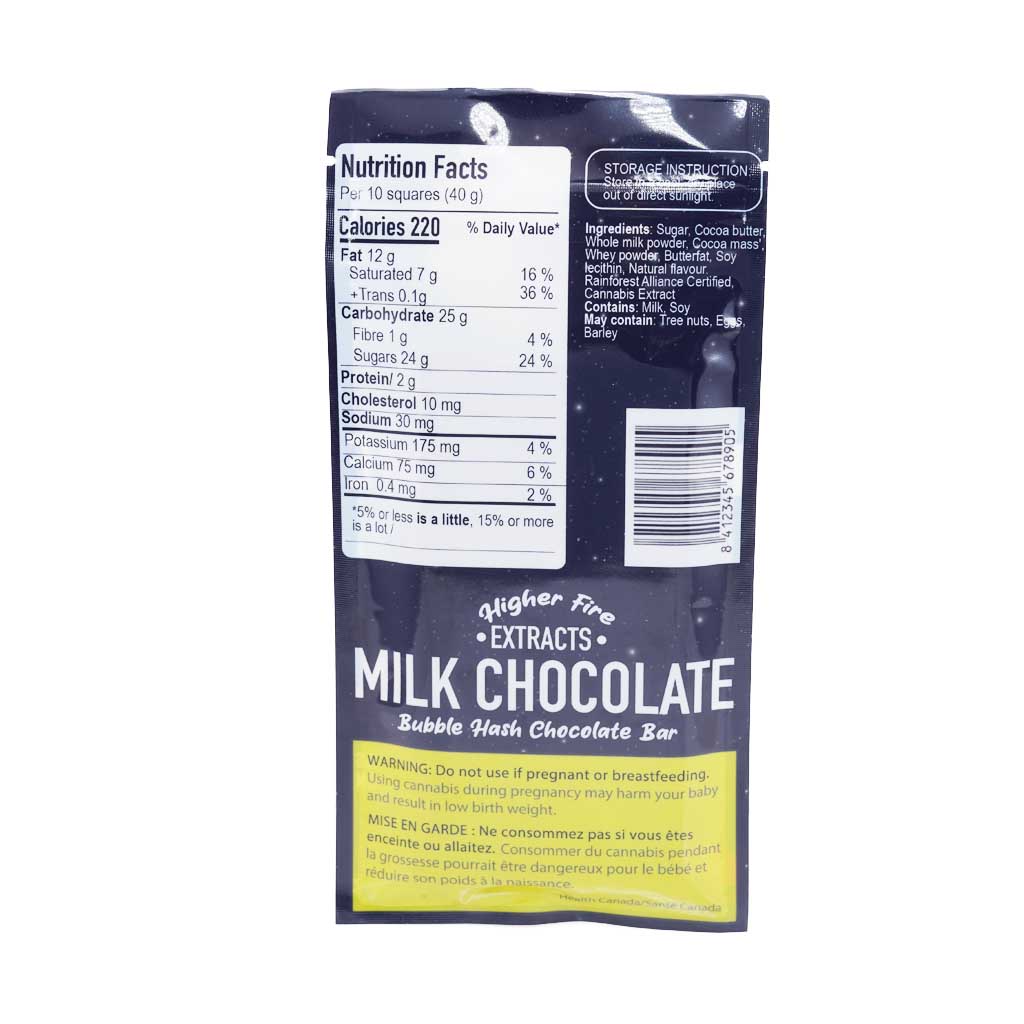 Higher Fire Extracts - Bubble Hash Chocolate Bar - Milk 1000mg THC - Image 2