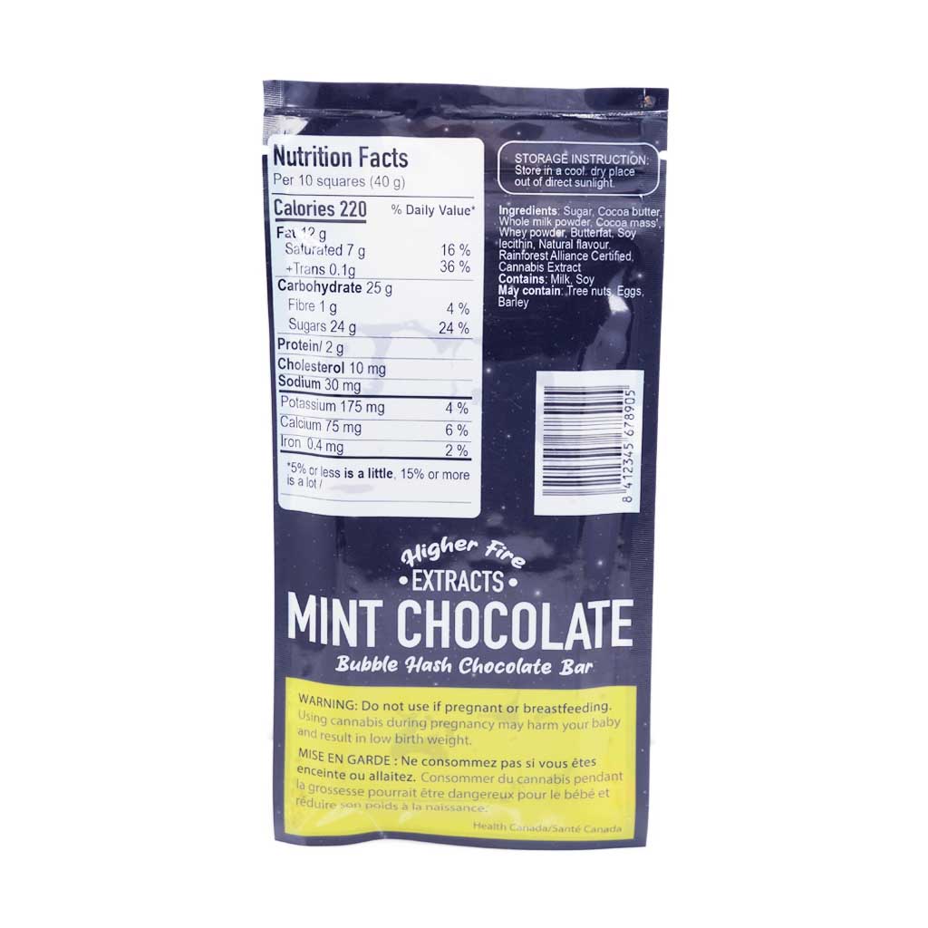 Higher Fire Extracts - Bubble Hash Chocolate Bar - Mint 2000mg THC - Image 2