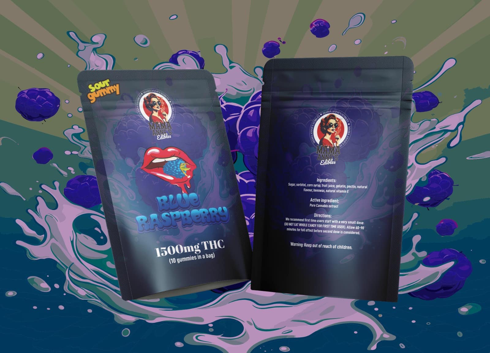 Mama Anne's Edibles - Blue Raspberry Gummy - 1500mg THC