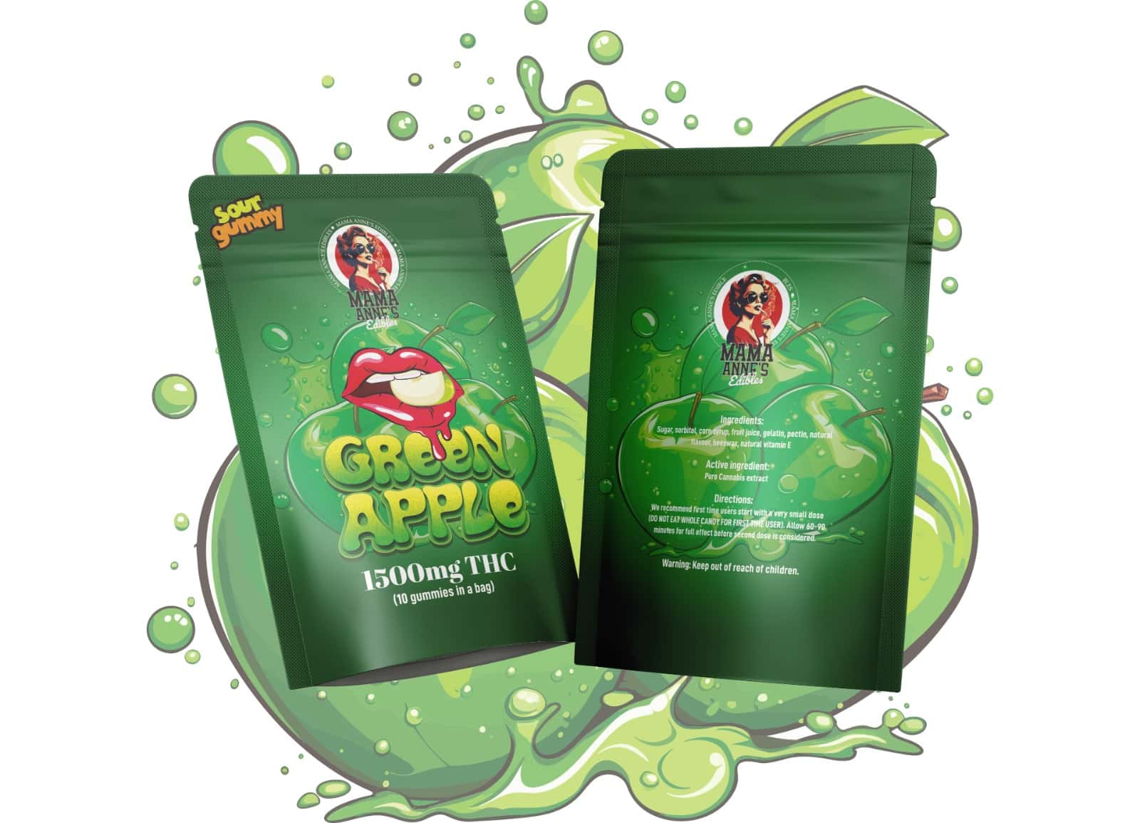 Mama Anne's Edibles - Green Apple Gummy - 1500mg THC