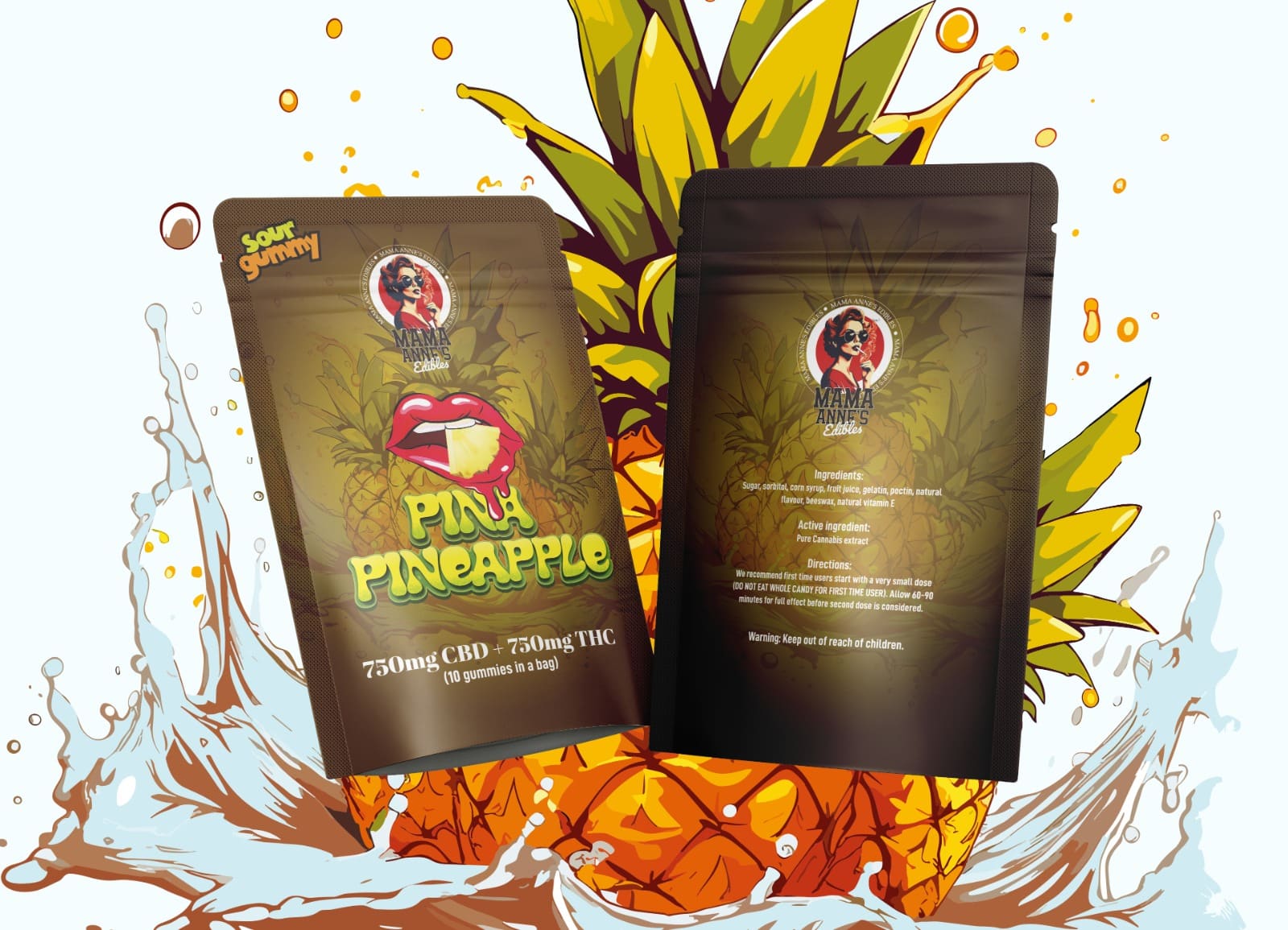 Mama Anne's Edibles - Pina-Pineapple Gummy - 1:1 (750mg CBD + 750mg THC)