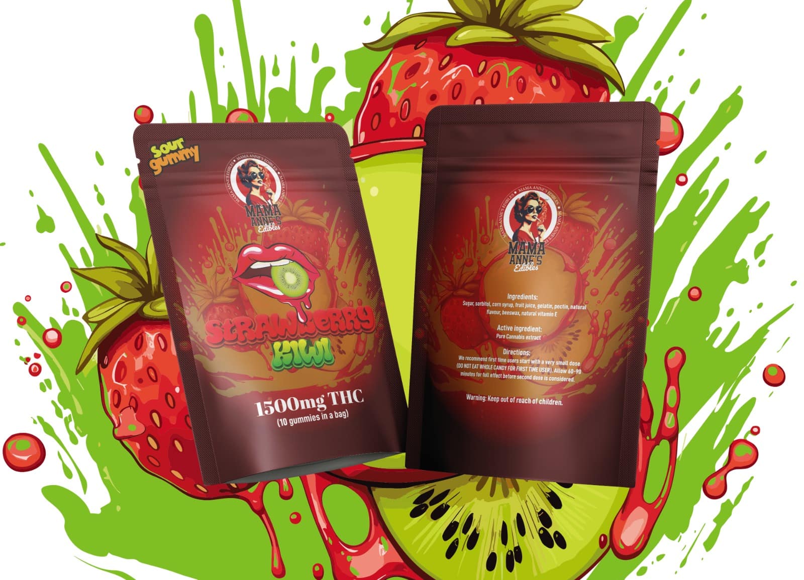 Mama Anne's Edibles - Strawberry Kiwi Gummy - 1500mg THC