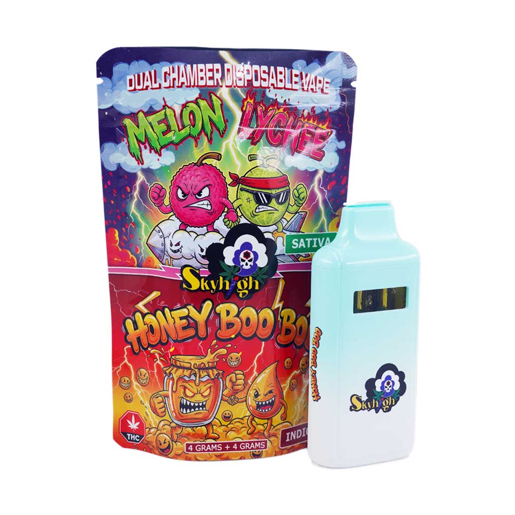 Sky High Extract - Dual Chamber Vape - Melon Lychee (Sativa) + Honey Boo Boo (Indica) - (4 Grams + 4 Grams)