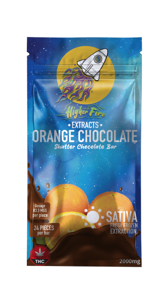 Higher Fire Extracts - Shatter Chocolate Bar - Orange 2000mg THC (Sativa)