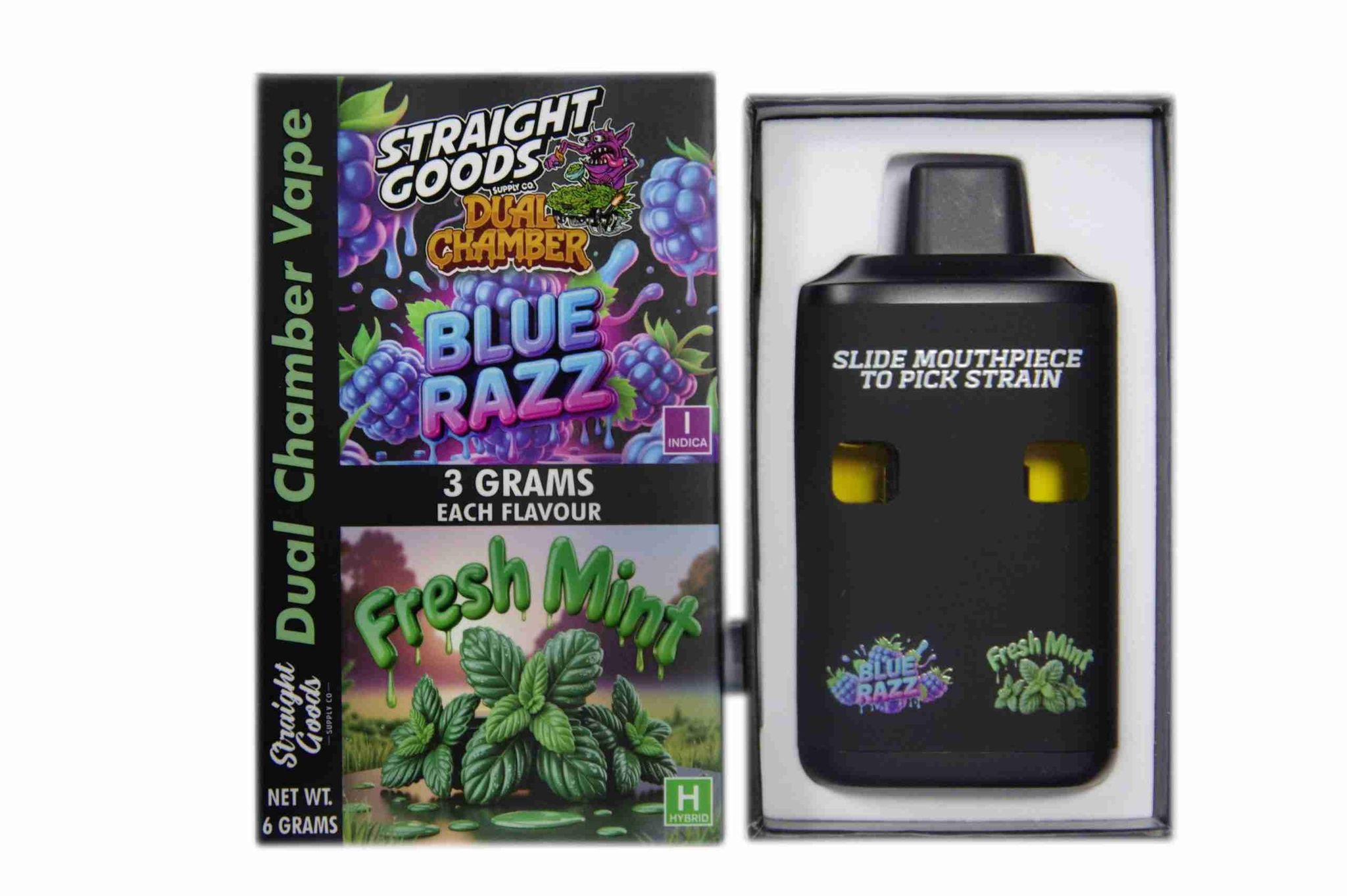 Straight Goods - Dual Chamber Vape - Blue Razz + Fresh Mint (3 Grams + 3 Grams)