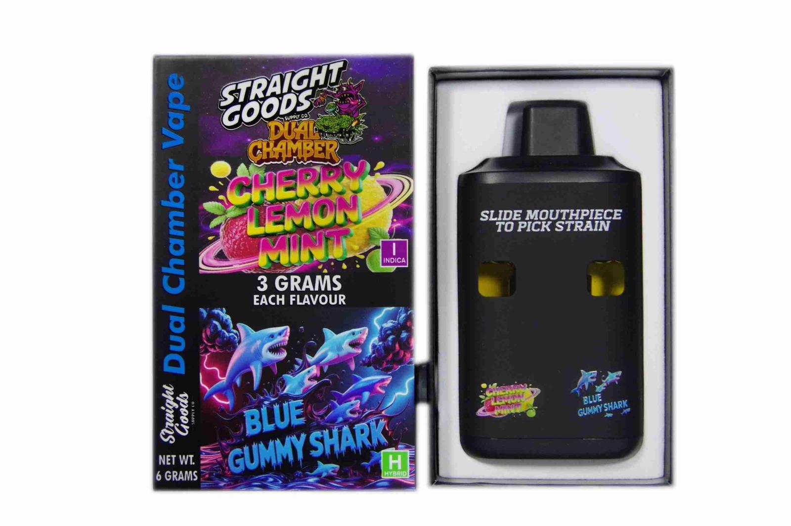 Straight Goods - Dual Chamber Vape - Cherry Lemon Mint + Blue Gummy Shark (3 Grams + 3 Grams)