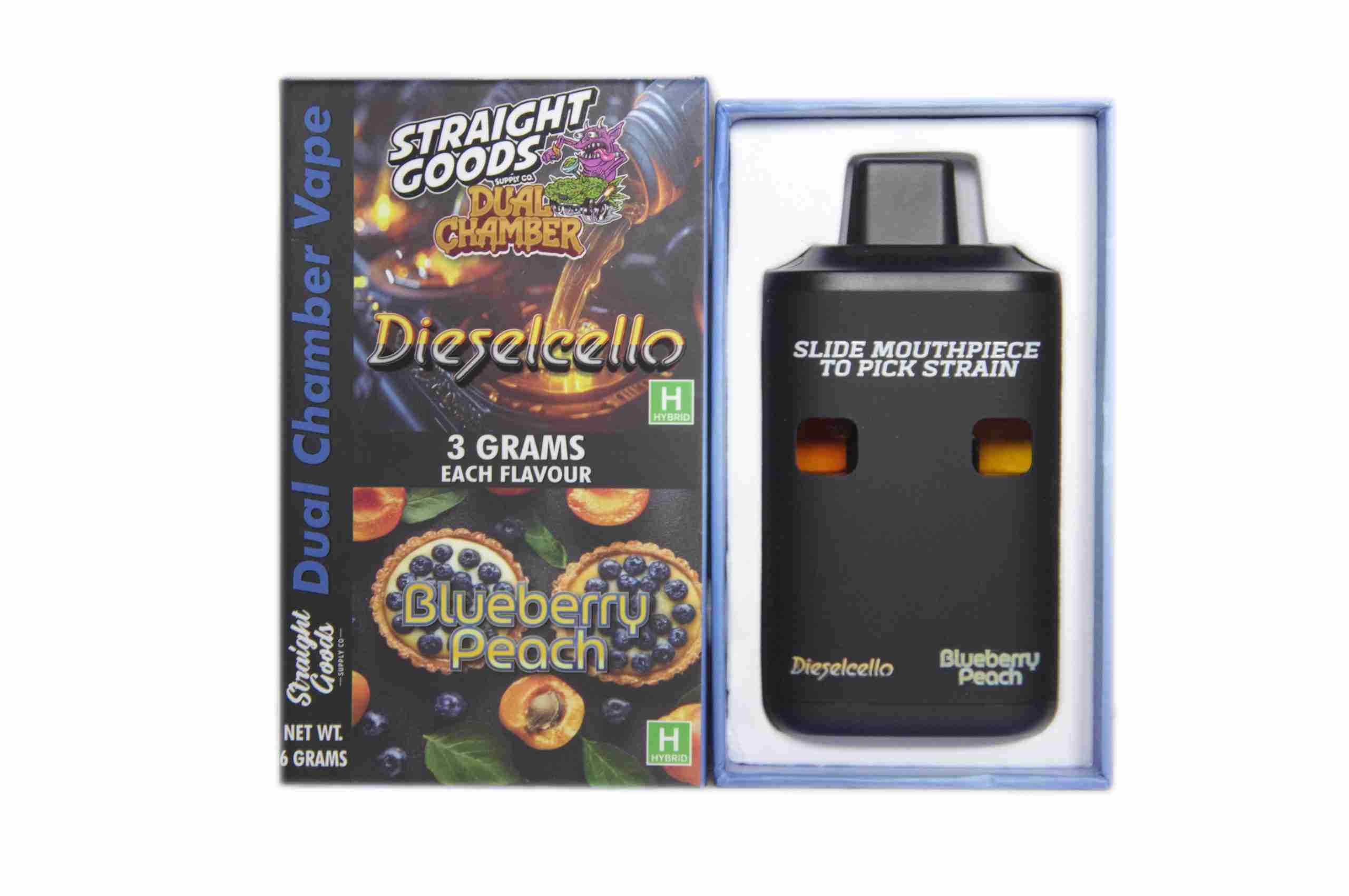 Straight Goods - Dual Chamber Vape -  Dieselcello + Blueberry Peach (3 Grams + 3 Grams)
