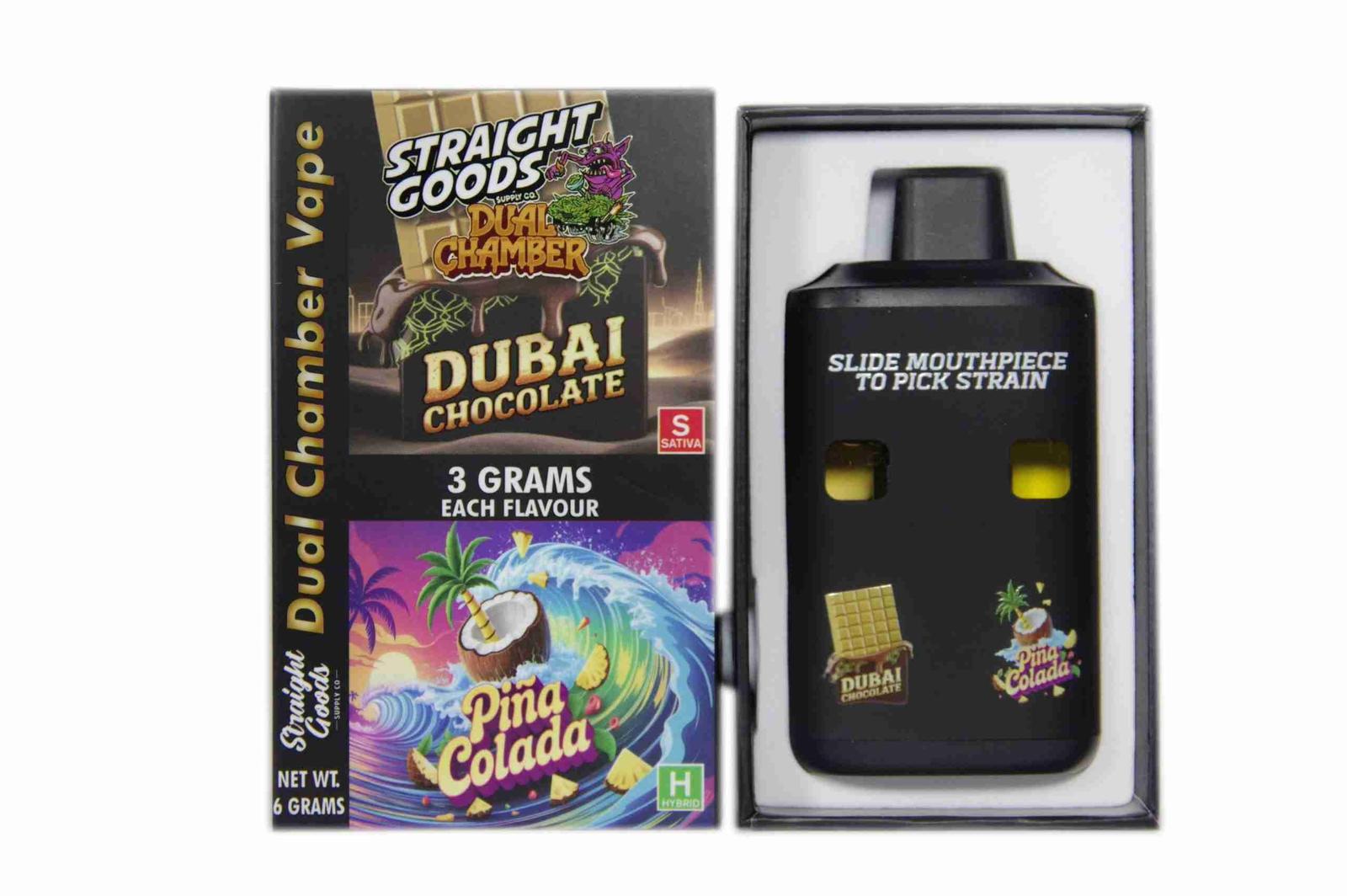 Straight Goods - Dual Chamber Vape - Dubai Chocolate + Pina Colada (3 Grams + 3 Grams)