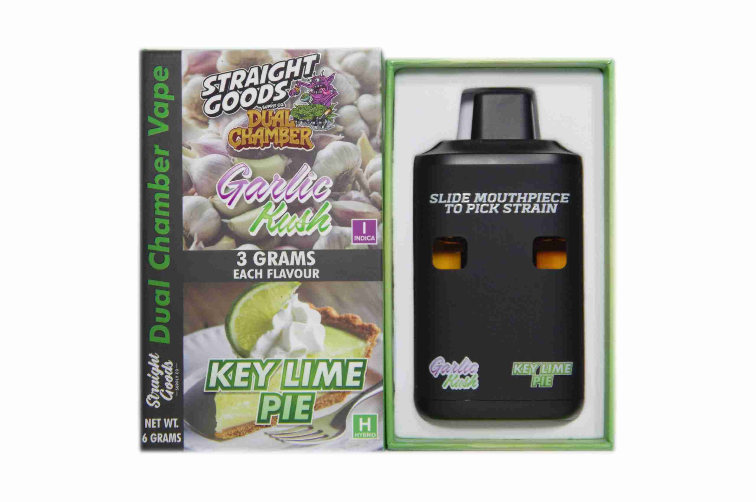 Straight Goods - Dual Chamber Vape -  Garlic Kush + Key Lime Pie (3 Grams + 3 Grams)