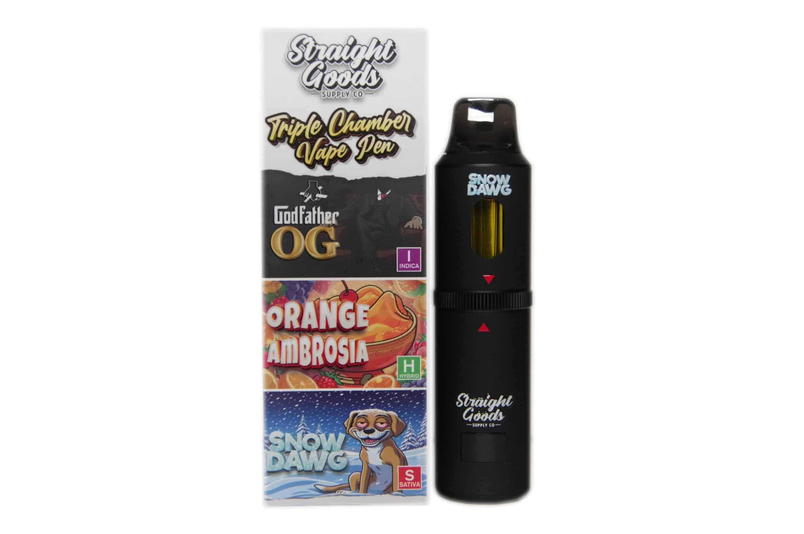 Straight Goods - Triple Chamber Vape - Godfather OG + Orange Ambrosia + Snow Dawg (3 Grams + 3 Grams + 3 Gram)