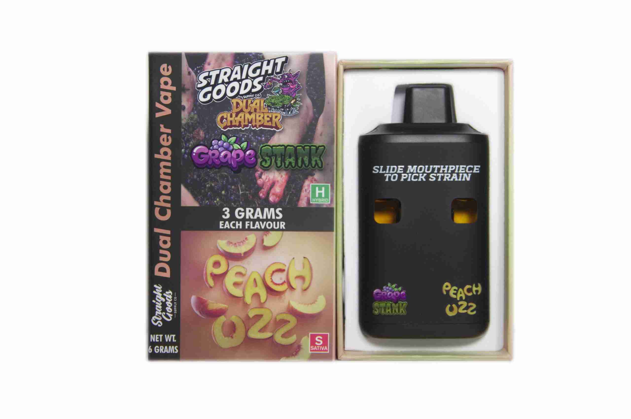 Straight Goods - Dual Chamber Vape - Grape Stank + Peach Ozz (3 Grams + 3 Grams)