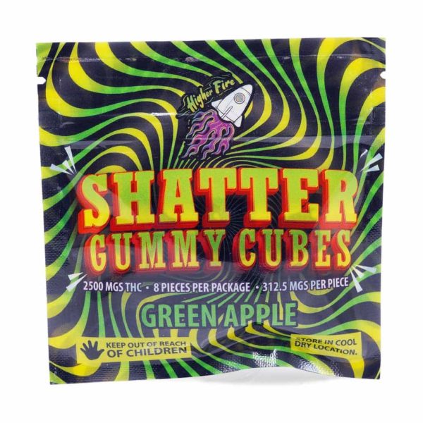 Higher Fire Extracts - Shatter Gummy Cubes - Green Apple 2500mg THC