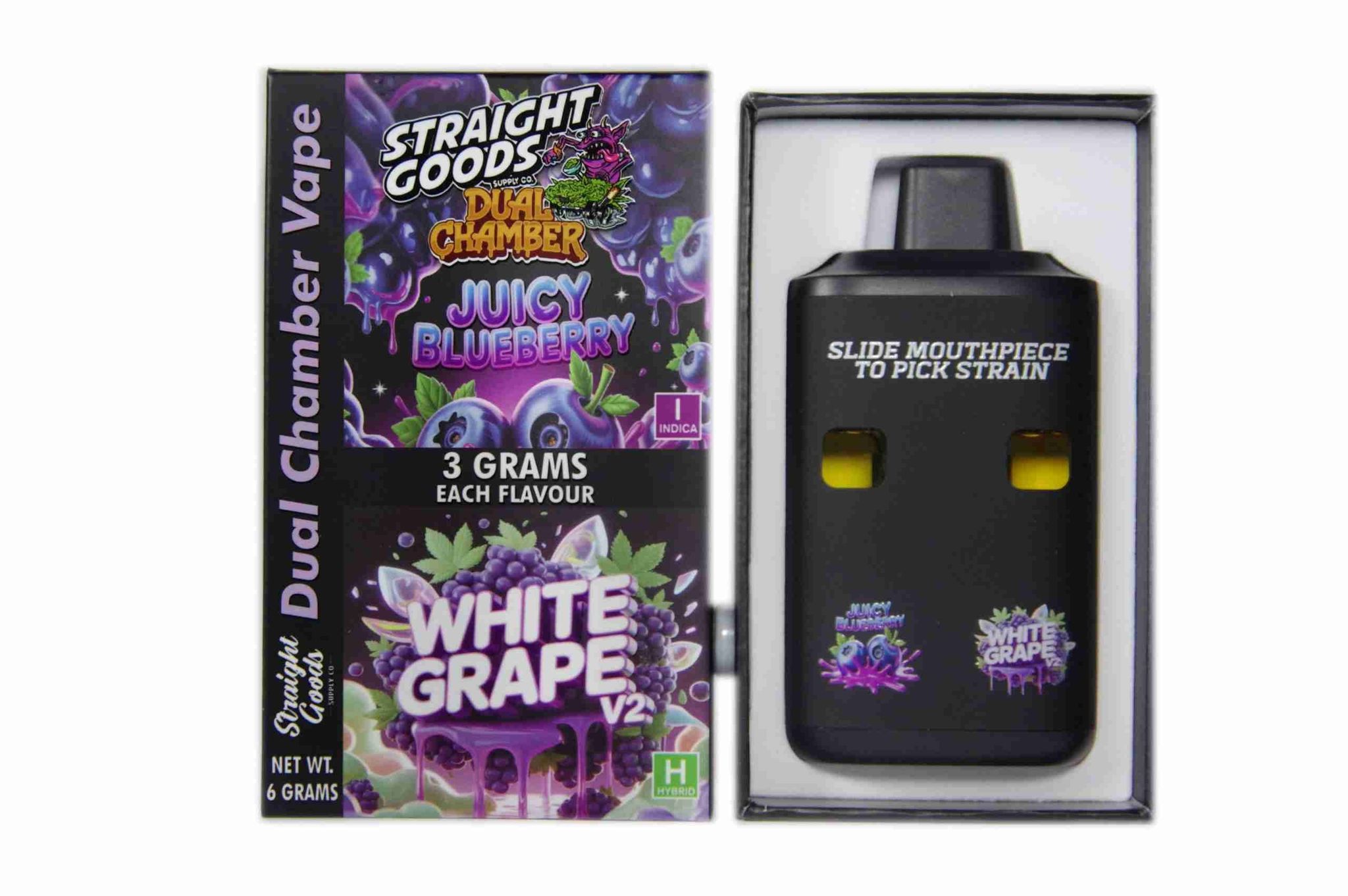 Straight Goods - Dual Chamber Vape - Juicy Blueberry + White Grape V2 (3 Grams + 3 Grams)