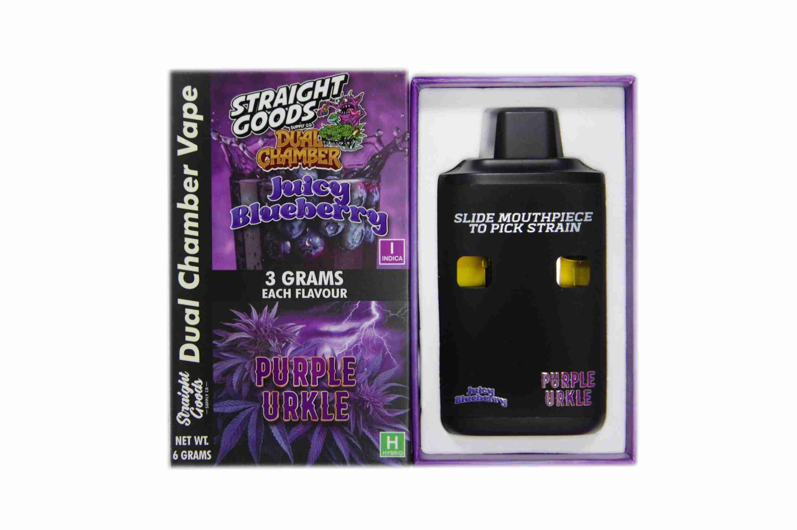 Straight Goods - Dual Chamber Vape - Juicy Blueberry x Purple Urkle (3 Grams + 3 Grams)