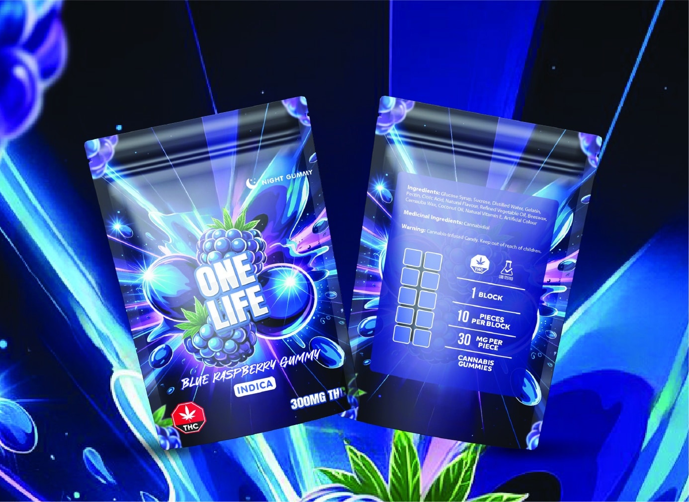 One Life Edibles - Blue Raspberry Gummy - 300mg THC (Indica)