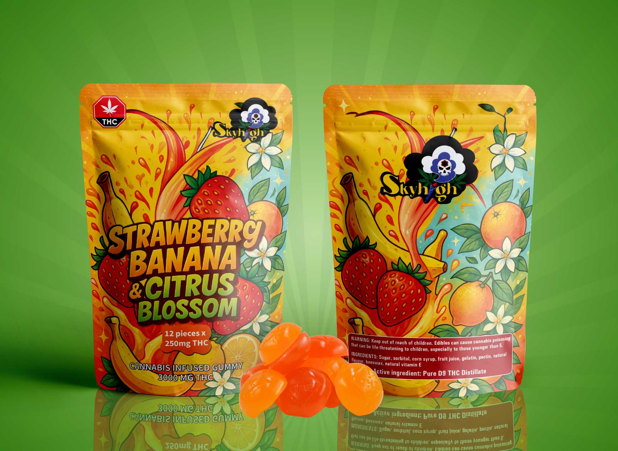 Sky High Edibles - Strawberry Banana + Citrus Blossom Gummy 3000mg THC