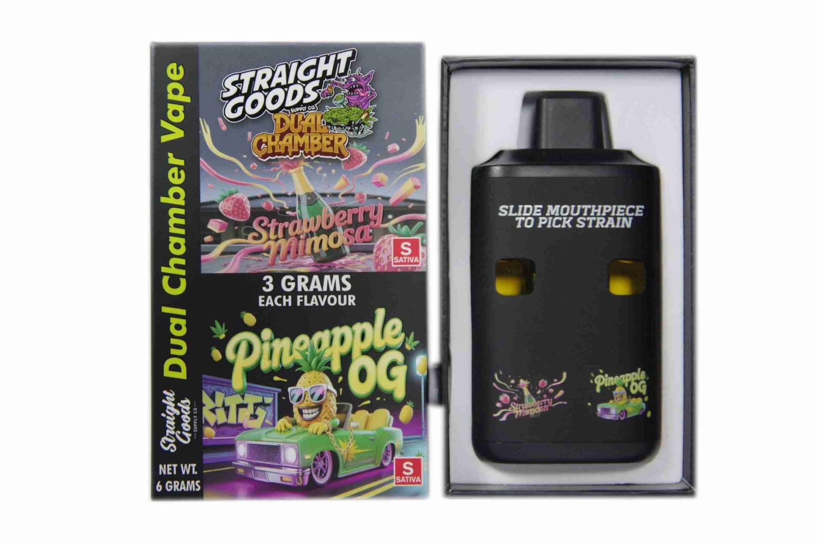Straight Goods - Dual Chamber Vape - Strawberry Mimosa + Pineapple OG (3 Grams + 3 Grams)