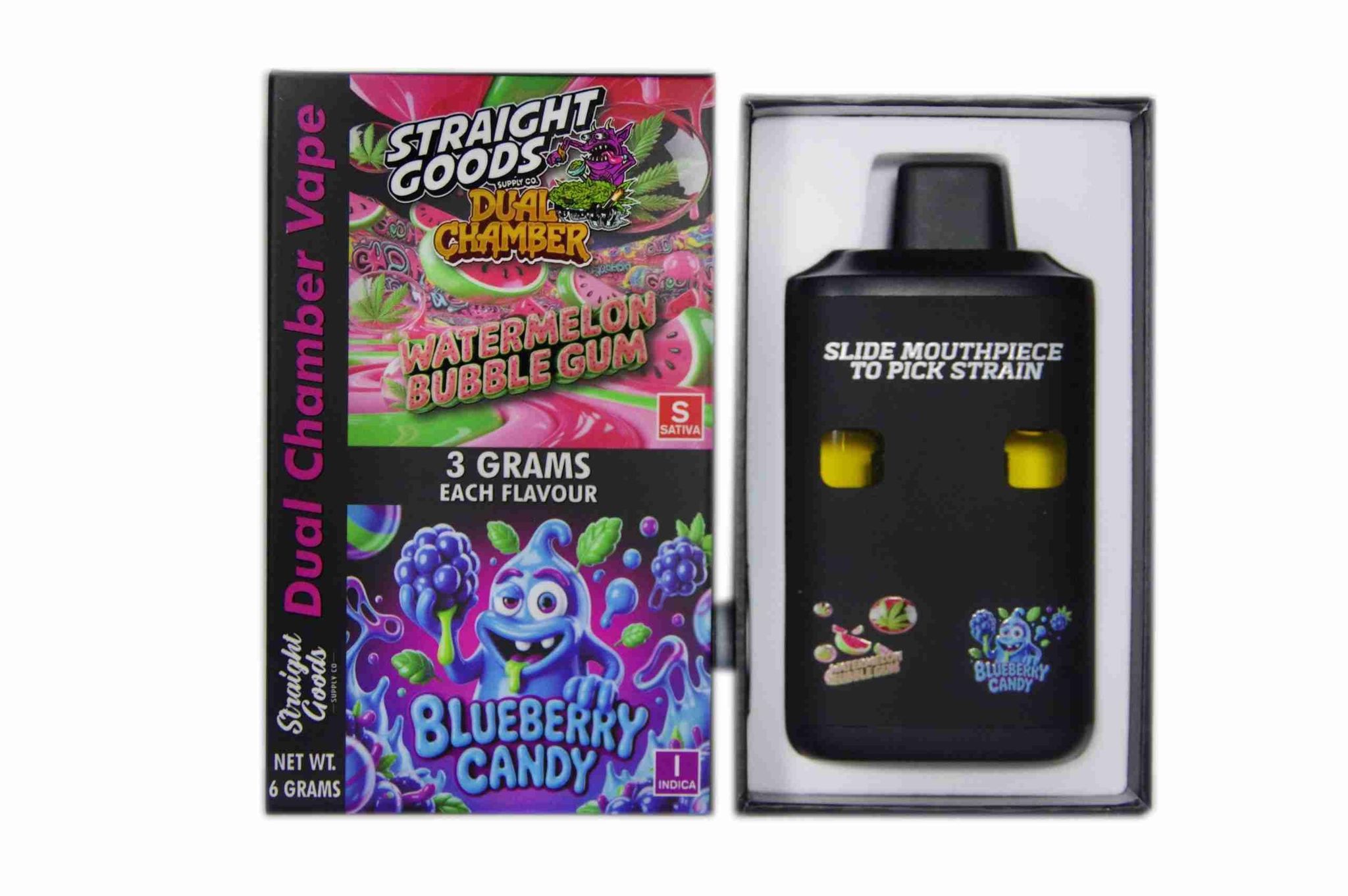 Straight Goods - Dual Chamber Vape - Watermelon Bubblegum + Blueberry Candy (3 Grams + 3 Grams)