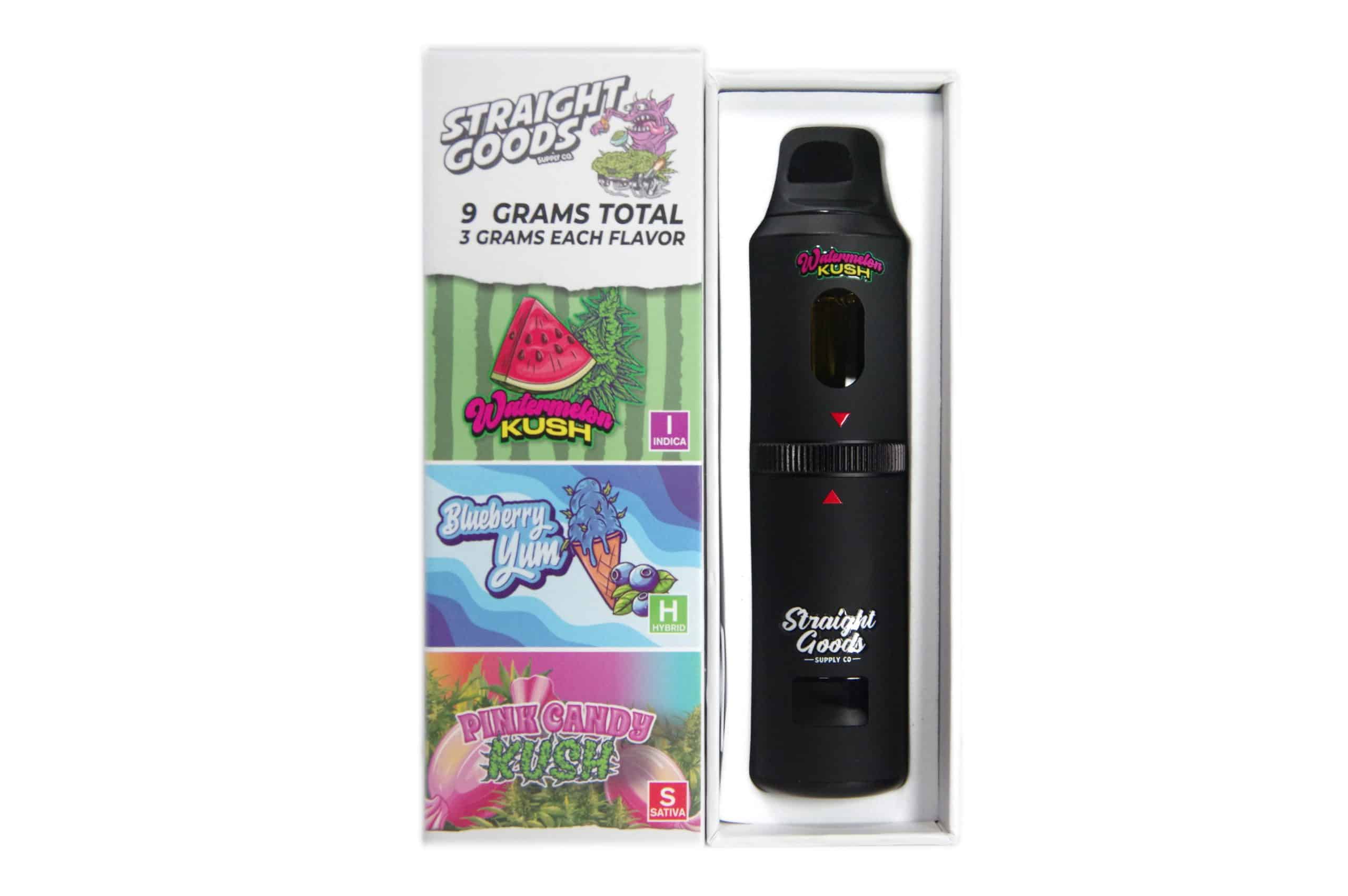 Straight Goods - Triple Chamber Vape - Watermelon Kush + Blueberry Yum + Pink Candy Kush (3 Grams + 3 Grams + 3 Gram)